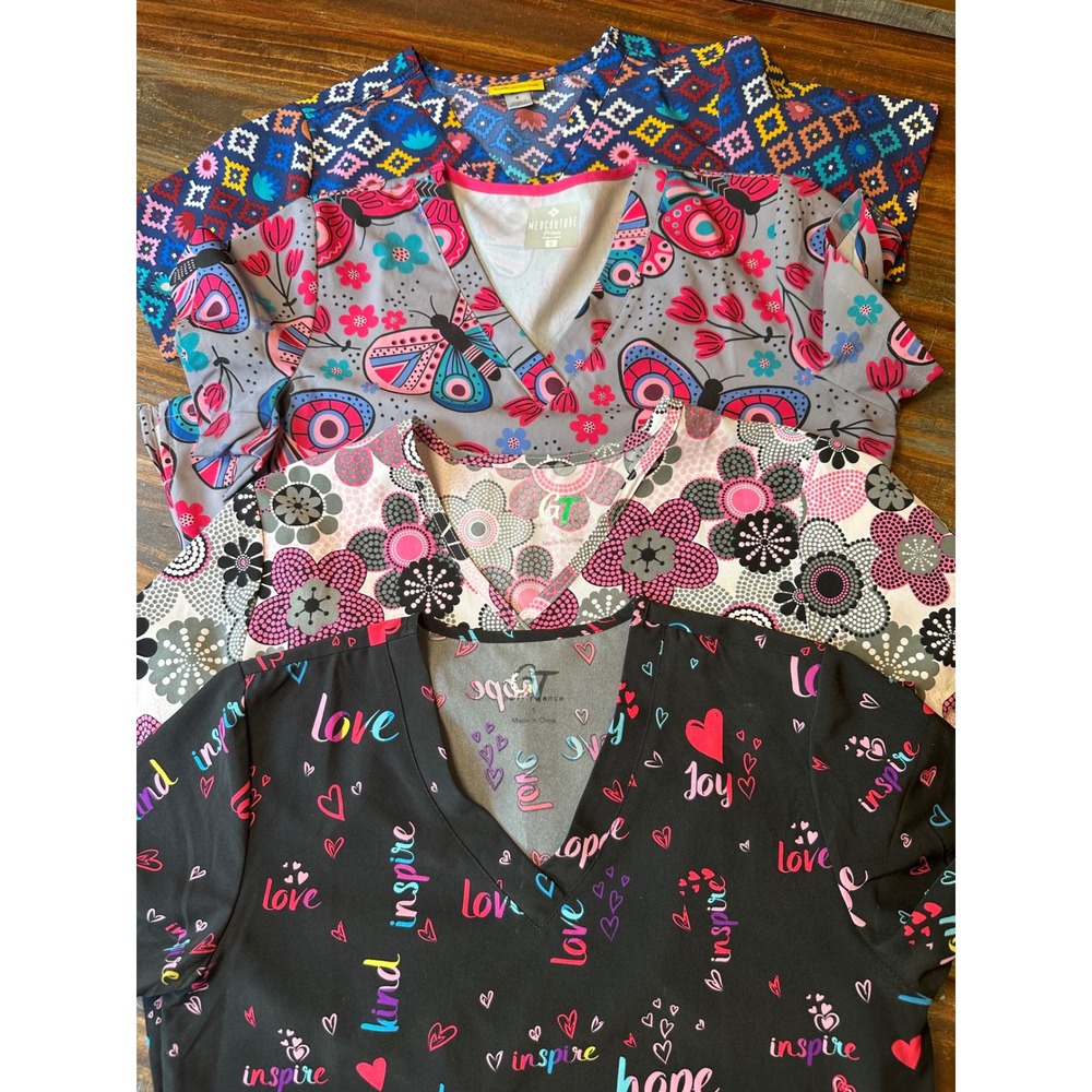 Lot of 4 Womens Scrub Tops Small WonderWink Med Couture GT Performance